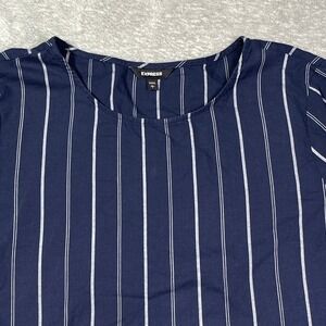 Express Women's Dress Large Blue White Striped Ruffle Sleeve Tie Waist Outdoorsy